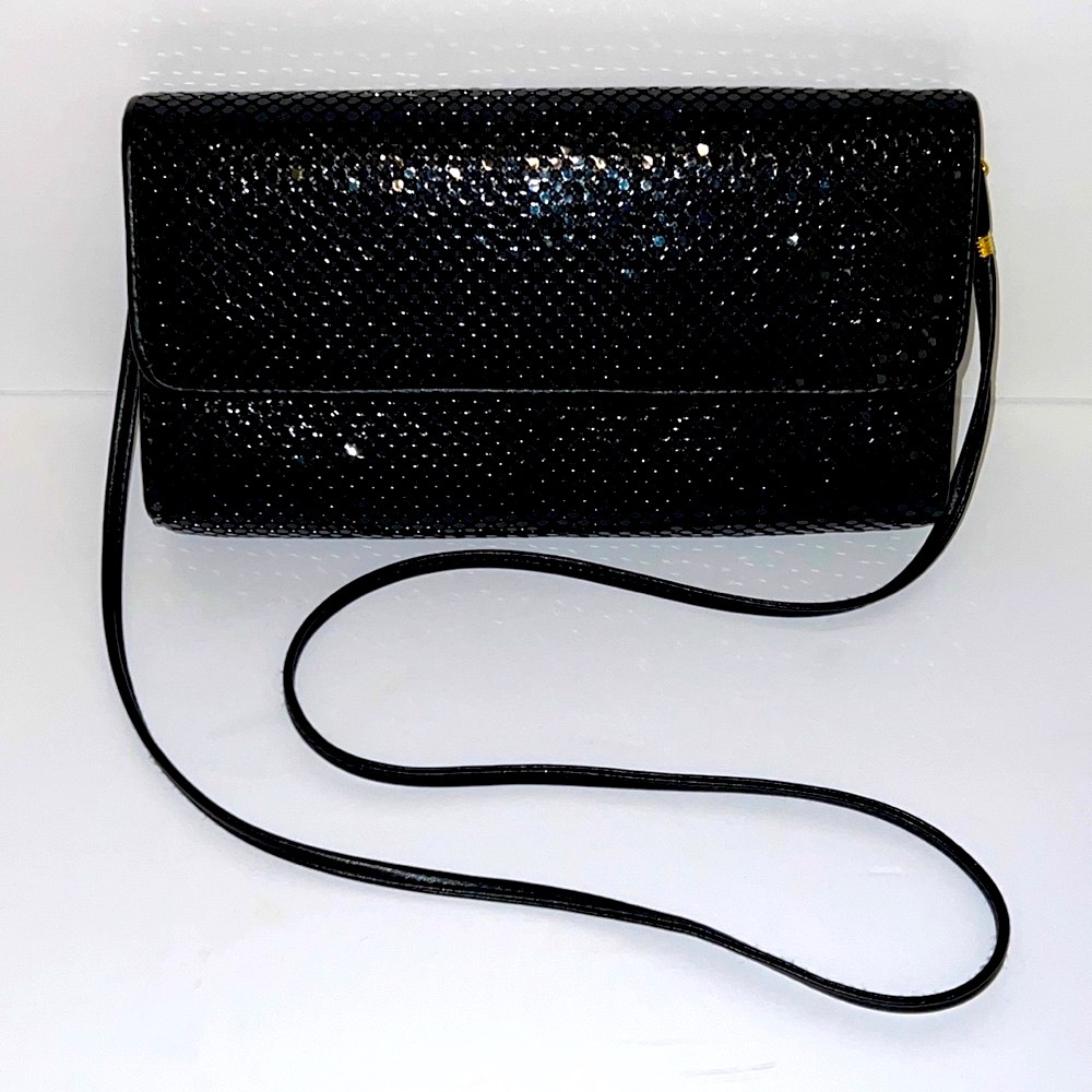 Whiting and Davis black sequins evening handbag